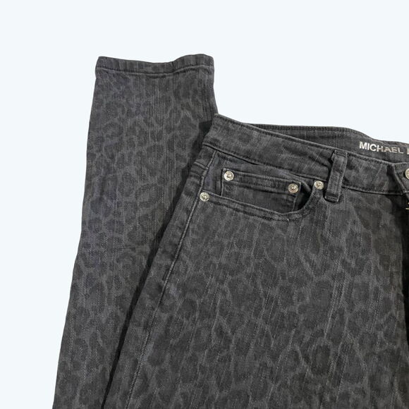 Michael Kors High-Rise Jeans Leopard Print Skinny Black Denim Selma Size 6 - Picture 4 of 15
